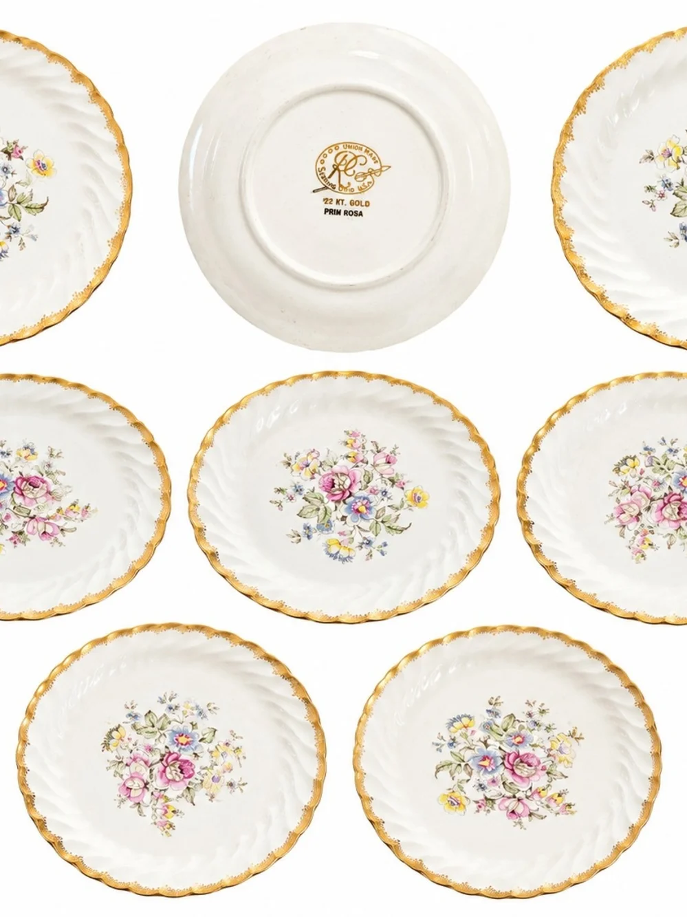 Royal Albert Prim Rosa Gold-Trim Floral Dessert Plates - White with Pink Floral